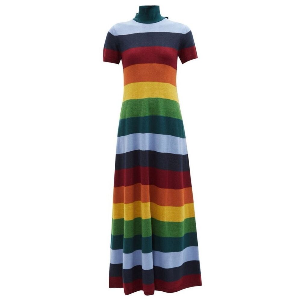 STAUD Fox Striped Merino Wool-Blend Maxi Dress XS - Picture 2 of 9